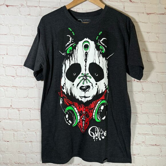QEMRO Other - QEMRO BRAND T SHIRT EDM RAVE PANDA BLACK LARGE 100% COTTON